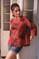 Brick Red Cotton Ajrakh Top