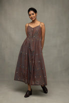 Brown Duo Tone Jamdani Hand Woven Midi Dress