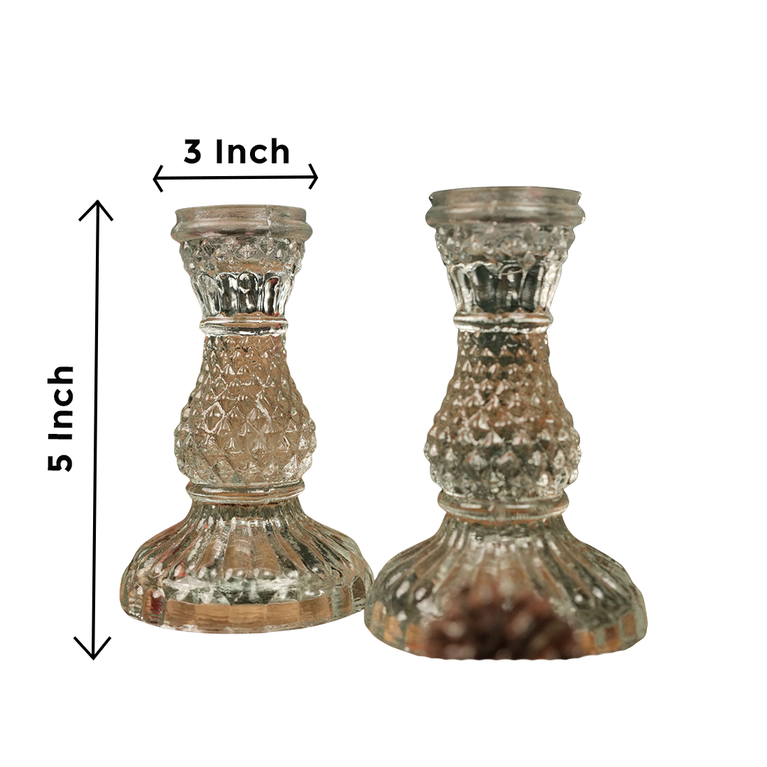 Glass Glow Candle Stand Set – Glass Taper Candle Holders with Red Taper Candles (Set of 2) | - https://artecasa.in/