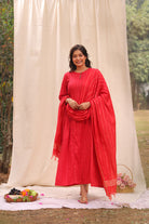 Candy Red Soft Cotton Silk Woven Kurta Set with Dupatta