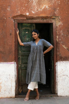 Charcoal Grey Soft Cotton Jamdani Kurta Set for Festive Occasions
