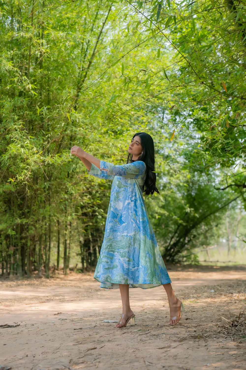 Classic Bluegrass Marble Pure Cotton Dress for Weekend Wear