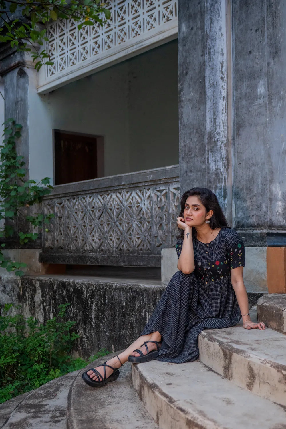 Classic Checkmate Handwoven Jamdani Dress for Casual Wear