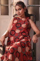 Close Up of Ajrakh Block Print Pattern on Brick Red Cotton Dress