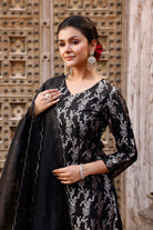 Close Up of Banarasi Silk Weave on Black Pure Silk Sharara