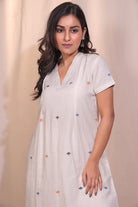 Close Up of Birds Motif Jamdani Weave on Off White Pure Cotton Kurta
