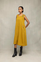 Close Up of Embroidery Detailing on Olive Green Khadi Dress