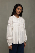 Close Up of Fabric Texture on White Breezy Relaxed Fit Top