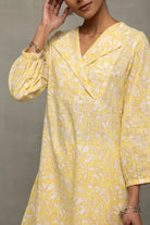 Close Up of Gul Jaal Hand Block Print Pattern on Yellow Cotton Co-ord Set