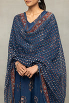 Close Up of Hand Block Print Pattern on Indigo Cotton Kurta Set