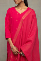 Close Up of Handwoven Weave Texture on Amaranth South Cotton Kurta