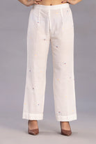 Close Up of Jamdani Weave Motifs on Ivory Slit Co-ord Set