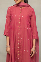 Close Up of Jamdani Weave Motifs on Pink Handloom Pure Cotton Kurta