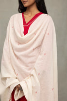 Close Up of Jamdani Weave Motifs on Red and White Handloom Kurta Set