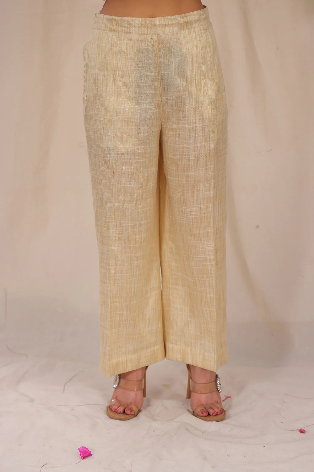 Close Up of Khadi Cotton Texture on Pink and Cream Co-ord Set