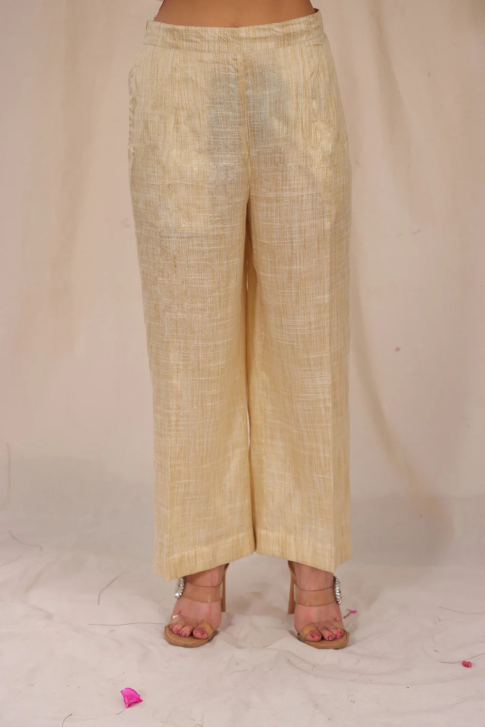 Close Up of Khadi Cotton Texture on Pink and Cream Co-ord Set