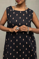 Close Up of Oval Dot Print Pattern on Black Pure Cotton Co-ord Set