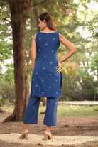 Close Up of Stripe Pattern on Pant with Navy Blue Pure Cotton Kurta