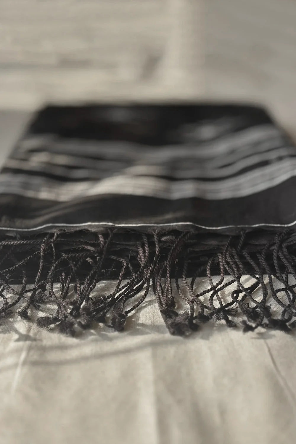 Close Up of Yantra Motifs on Noir Black Handloom Jamdani Dupatta