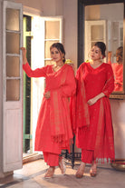 Close Up of Zari Weave on Orange Pure South Cotton Kurta Set