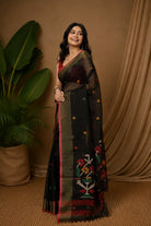 Handloom Black Pure Linen Zari Jamdani Saree-Sutra Art of Clothing