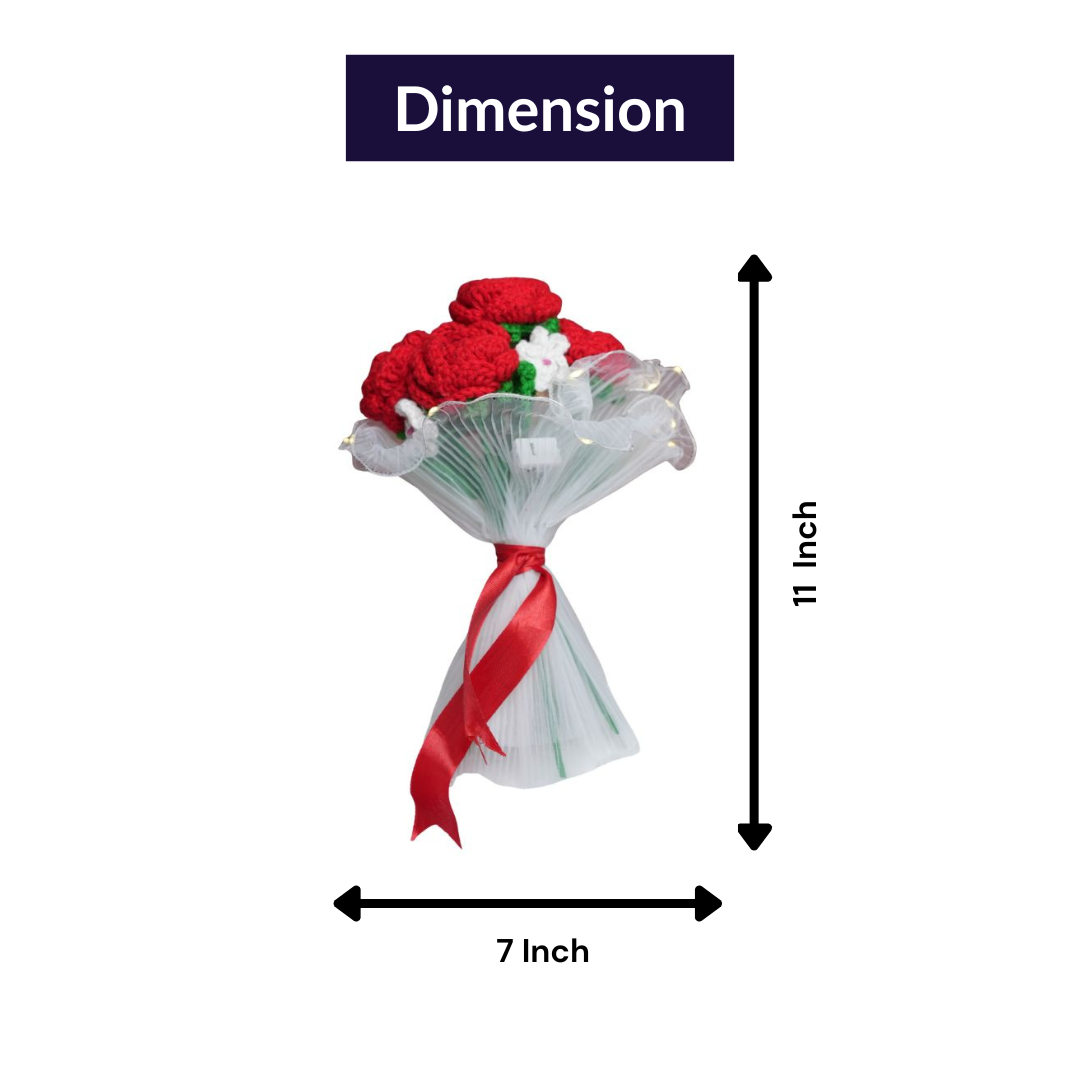 Radiant Red Rose Bloom – Handcrafted Crochet  with LED Glow | ArteCasa - https://artecasa.in/