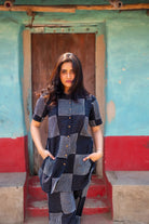 Elegant Black Check Stripes Hand Block Print Co-ord Set for Festive Wear