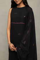 Elegant Black Cotton Jamdani Kurta Set with Dupatta for Festive Wear