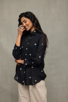 Elegant Black Polka Jamdani Handwoven Shirt for Festive Wear