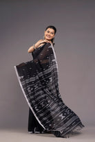 Elegant Black Soft Cotton Jamdani Saree for Festive Wear