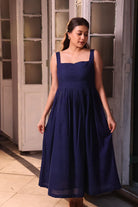 Elegant Blue Dusk Jamdani Cotton Dress for Festive and Ethnic Wear