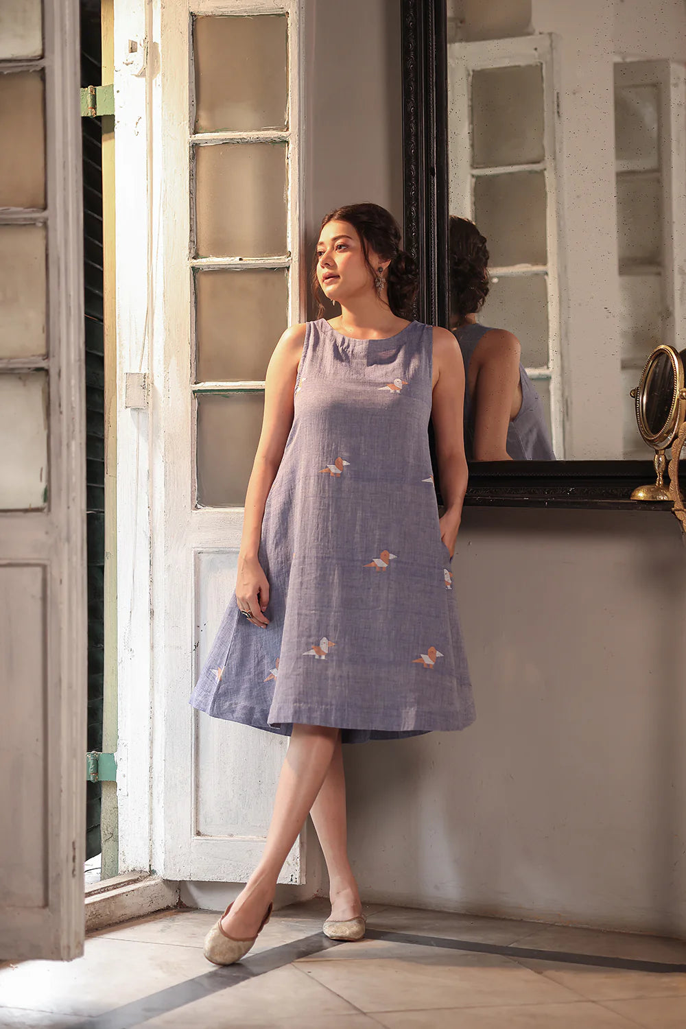 Elegant Blue Wing Jamdani Cotton Dress for Festive and Ethnic Wear