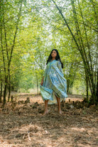 Elegant Bluegrass Marble Pure Cotton Dress for Festive Wear