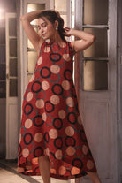 Elegant Brick Red Ajrakh Cotton Dress for Festive and Ethnic Wear