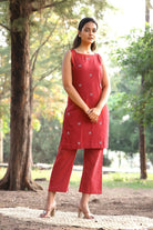 Elegant Brick Red Kurta with Stripes Pant Co-ord Set for Festive Wear