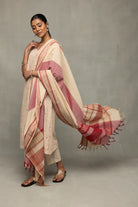 Elegant Cream and Pink South Cotton Zari Kurta Set with Dupatta for Festive Wear