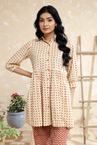 Elegant Cream Polka Dots Pure Cotton Block Print Co-ord Set for Festive Wear