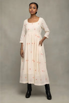 Elegant Cream and Red Dheki Jamdani Dress for Festive Wear