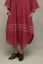 Crimson Checkered Jamdani Kaftan Dress-Sutra Art of Clothing