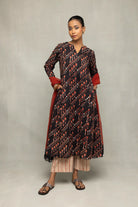 Elegant Ebony Crimson Bagru Hand Block Print Kurta Set for Festive Wear