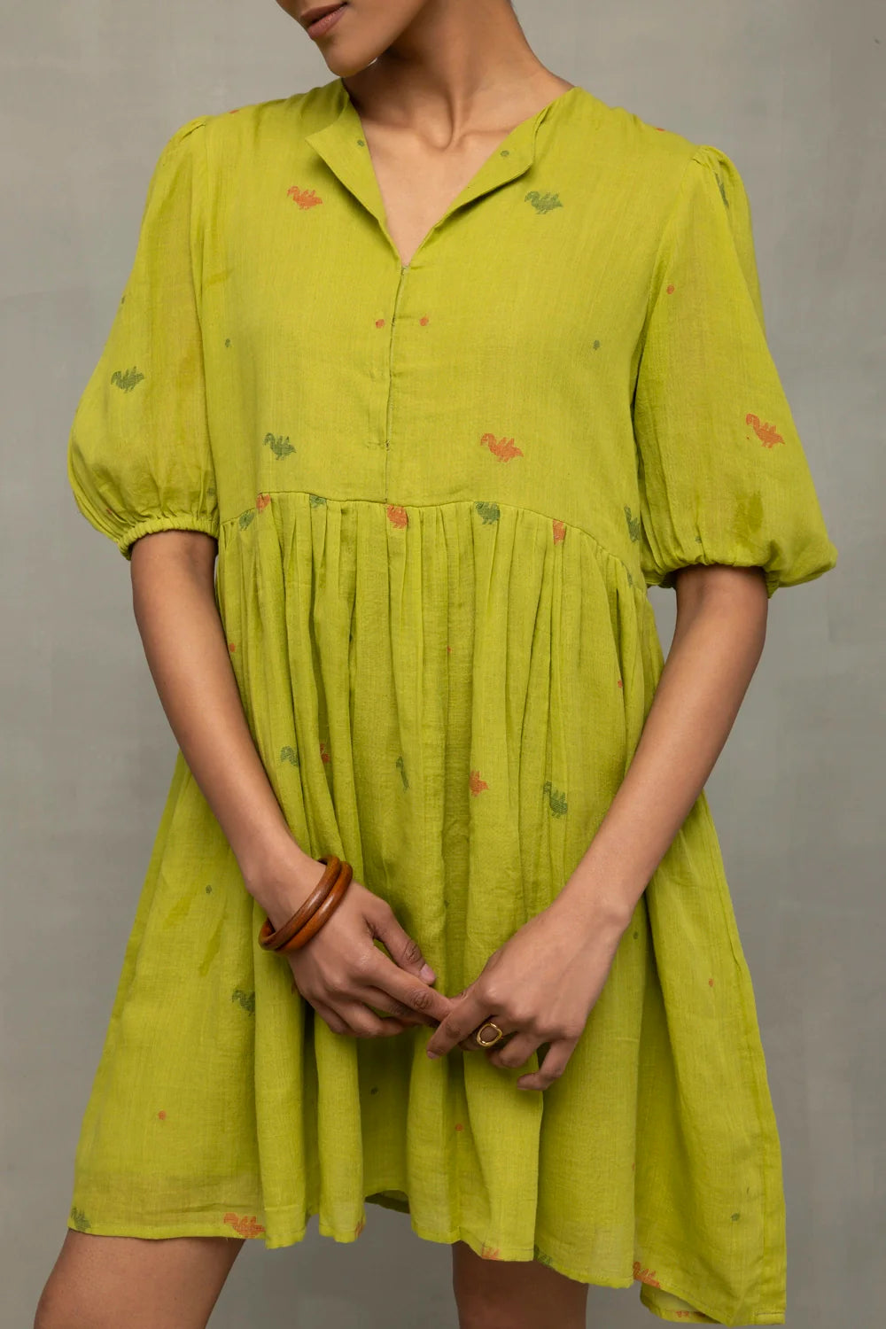 Elegant Green Pakhi Jamdani Dress for Festive Wear