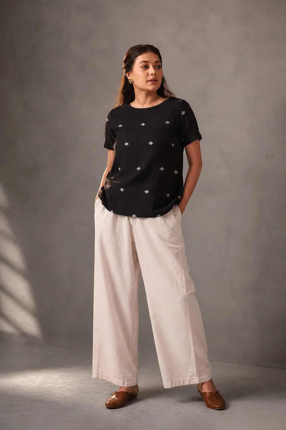 Elegant Noir Black Jamdani Handwoven Top for Festive and Ethnic Wear
