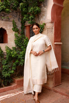 Elegant Off White Jamdani Zari Kurta Set with Dupatta for Festive Wear