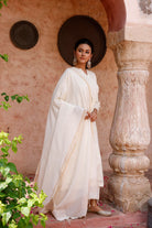 Elegant Off White Zari Jamdani Kurta Set with Dupatta for Festive Wear