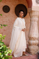 Elegant Off White Zari Jamdani Kurta Set with Dupatta for Festive Wear