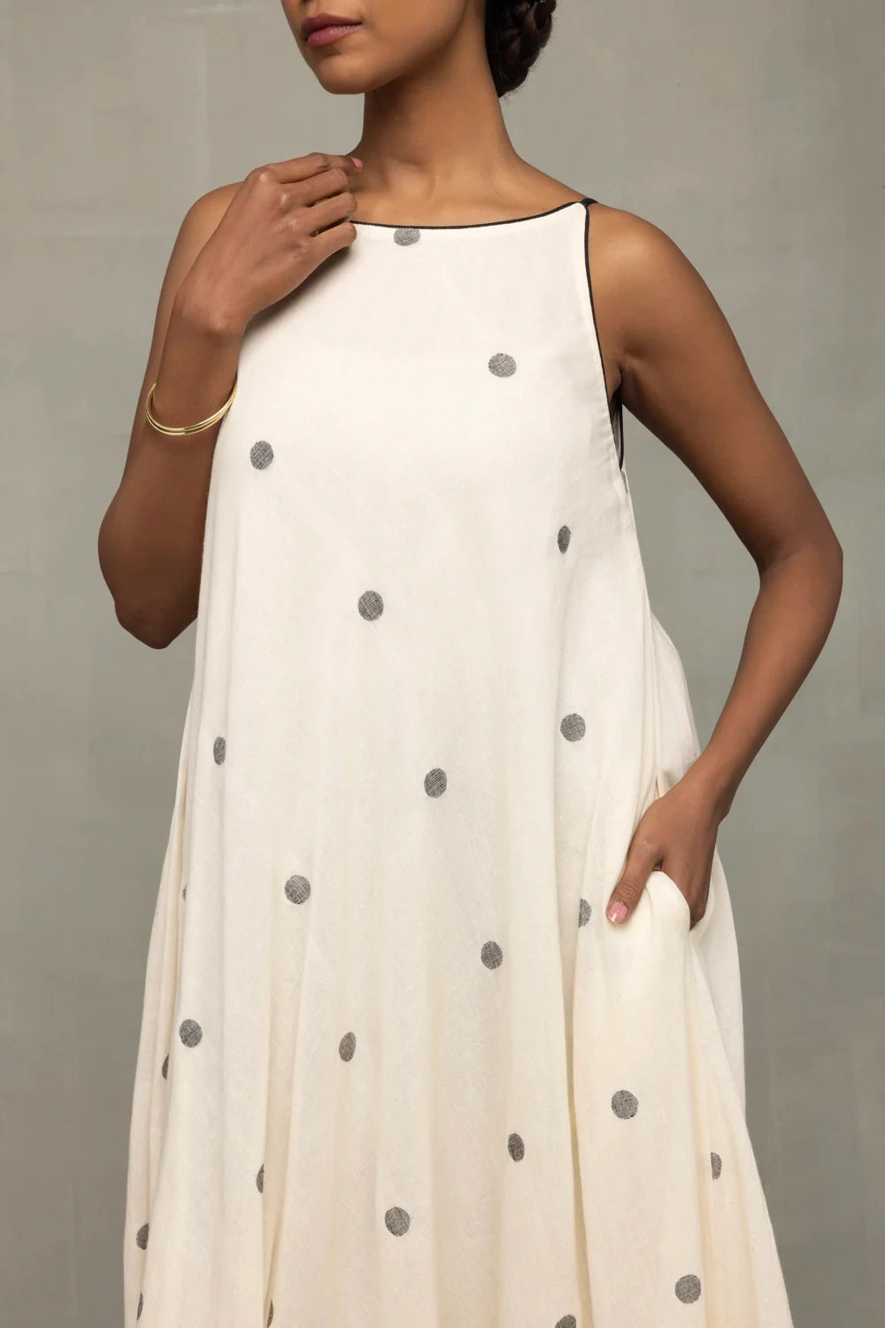 Elegant Pearl White Trapeze Jamdani Dress for Festive Wear