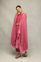 Elegant Pink Jamdani Kurta Set with Dupatta for Festive Wear