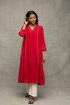 Elegant Red and White Jamdani Pujo Kurta Set with Dupatta for Festive Wear