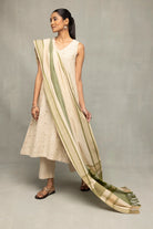 Elegant Sage Green South Cotton Zari Kurta Set with Dupatta for Festive Wear