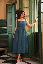 Elegant Shimmer Sky Cotton Dress for Festive and Ethnic Wear